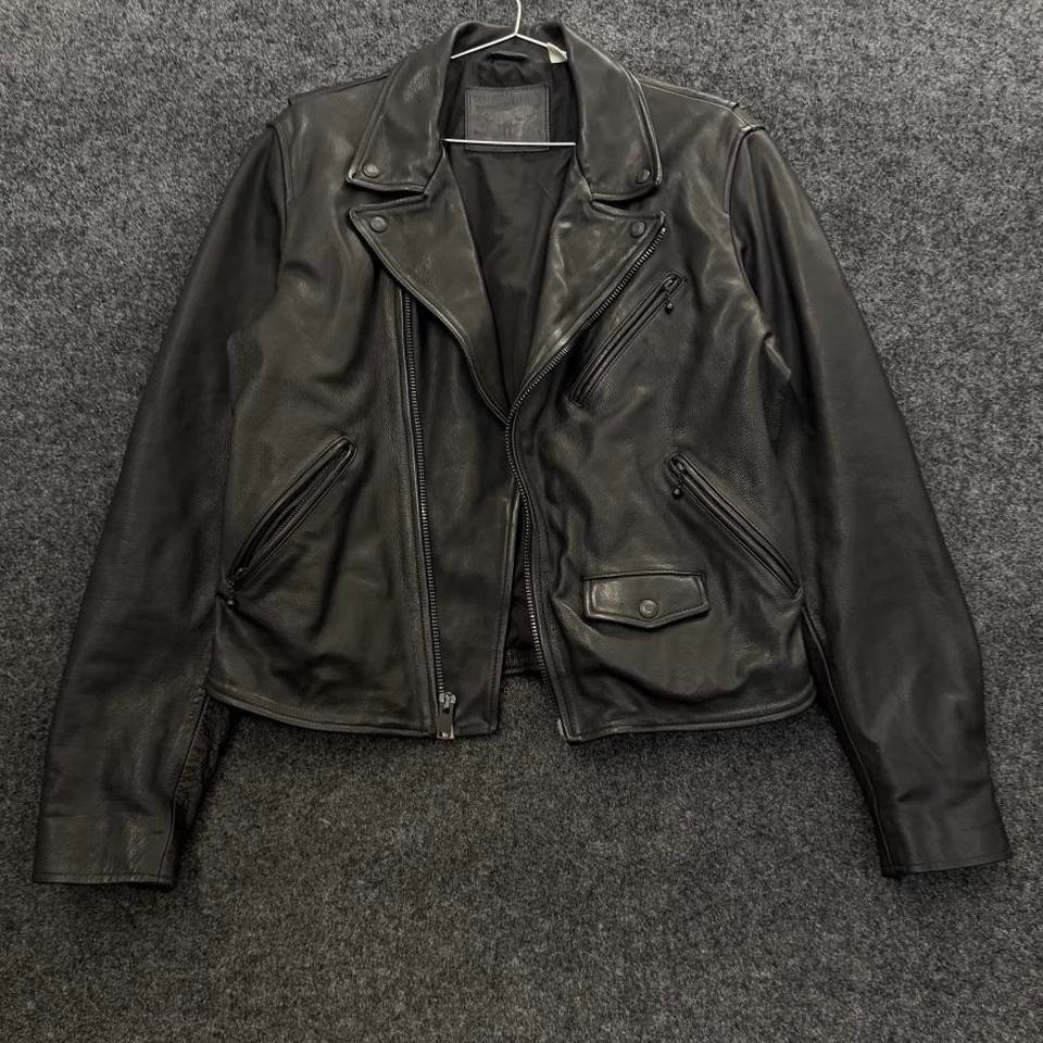 Levi's Leather Cowhide Moto Jacket Men's Size L Black Biker Zip Jacket Rare
